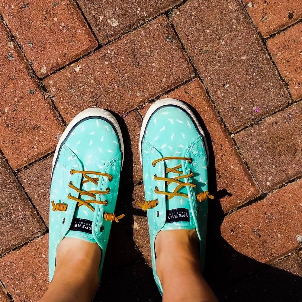 Sperry Top-Sider Turquoise Bird Print Boat Shoes